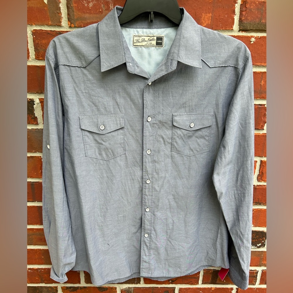 Fly by Night Mens Long Sleeve Button Down Western Gray Shirt. Large. Note Defect